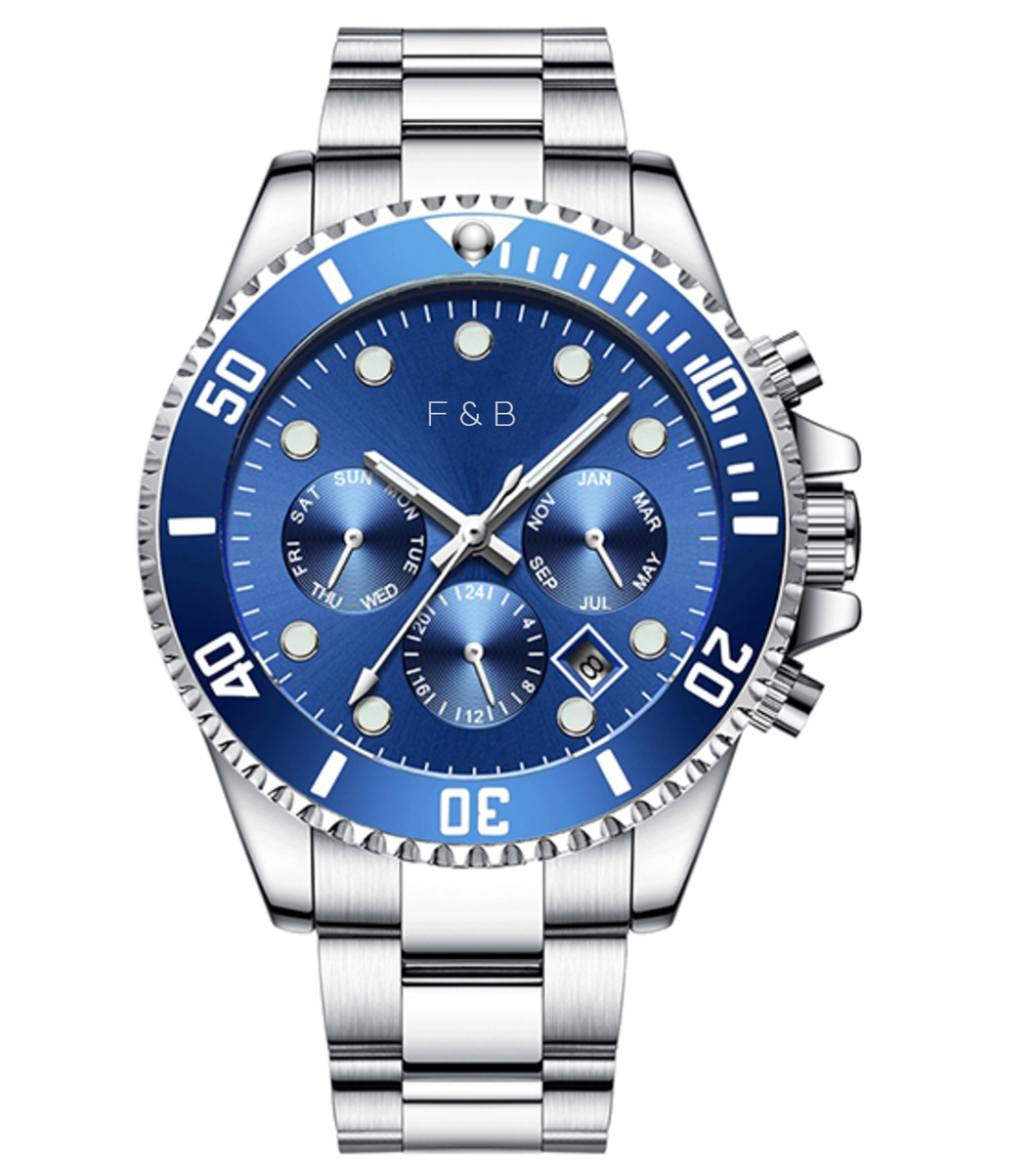 Forty & Blunt Blue Face Metal Band Watch